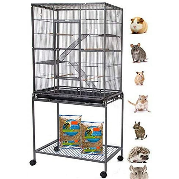 64" Extra Large Wrought Iron 4-Levels Ferret Chinchilla Sugar Glider Rats Mice Rabbit Squirrel Hamster Mouse Cage with Removable Stand