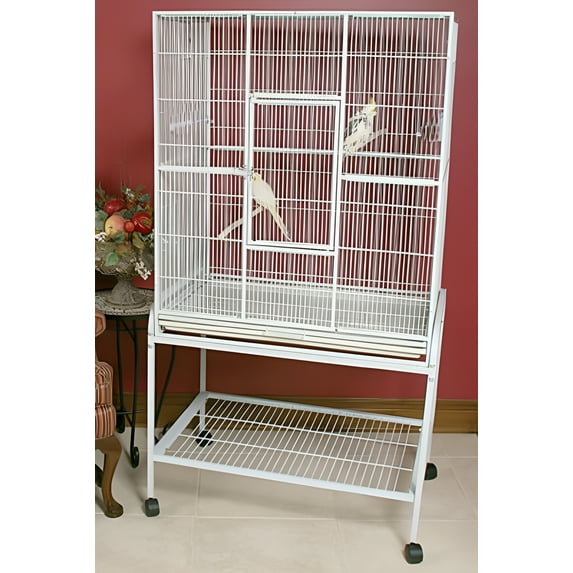 64" Extra Large Wrought Iron Flight Canary Parakeet Cockatiel Lovebird Finches Side Breeding Nest Box Doors Cage with Removable Rolling Stand