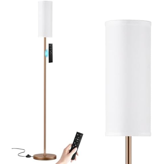64'' Floor Lamps for Living Room with Remote Control and Stepless Dimmable Colors Temperature & Brightness, 9W Bulb Included(White Lampshade & Brown Pole)