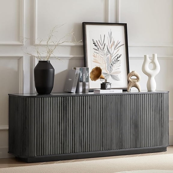 64" Fluted Sideboard Buffet Cabinet with Storage,Modern Storage Cabinet with 4 Doors,Wood Credenza Buffet Sideboards,Console Table for Kitchen Dining Living Room Entryway