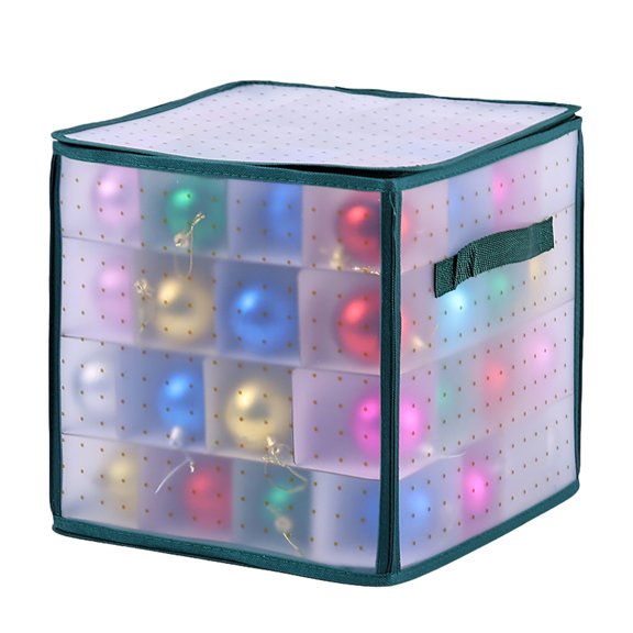 64-Grid Baubles Storage Box Foldable Xmas Ornament Storage Case Organizer(green)