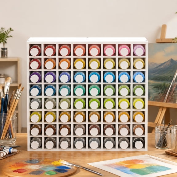 64 Grids Craft Paint Storage Organizer For 2 Oz Bottles Tabletop,Paint Bottle Rack Stand For Craft And Art Supplies