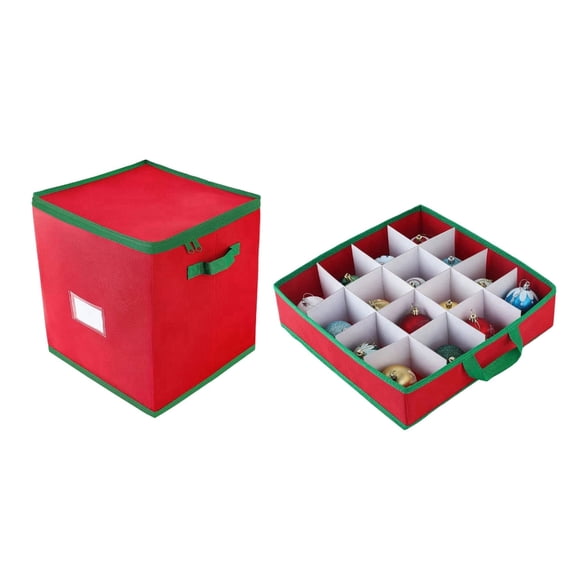 64 Grids Foldable Christmas Ornament Storage Box With Nonwoven Fabric for Holiday Decorations Organization