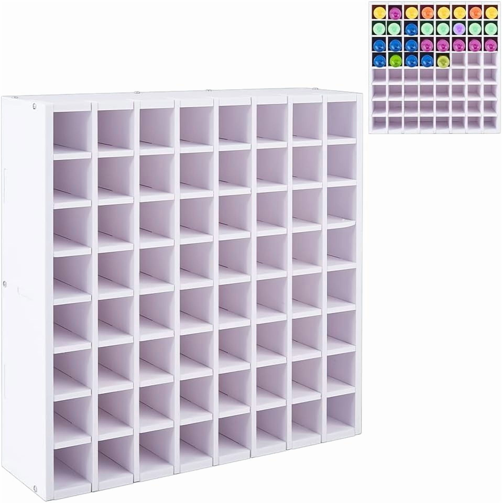 64 Grids White Paint Organizer 13×3.5×13 Inch Paints Storage Holder Plastic Vertical Paint Rack Stand Paints Bottle Organizer for Artists Craft Supply Storage Artwork Drawing Painting