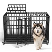 64" Heavy Duty Dog Crate Indestructible Dog Pet Kennel Cage for Extra Large Giant XL XXL Breeds Double Doors Locakable Wheels High Anxiety Escape Proof Pet Dog 
