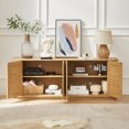 thumbnail image 1 of 64 Inch Buffet Rattan Cabinet with Storage, Farmhouse Fluted Sideboard with Adjustable Shelves and 2 Doors, Wood Console Table Credenza for Dining Room, Living Room, Natural, 1 of 8