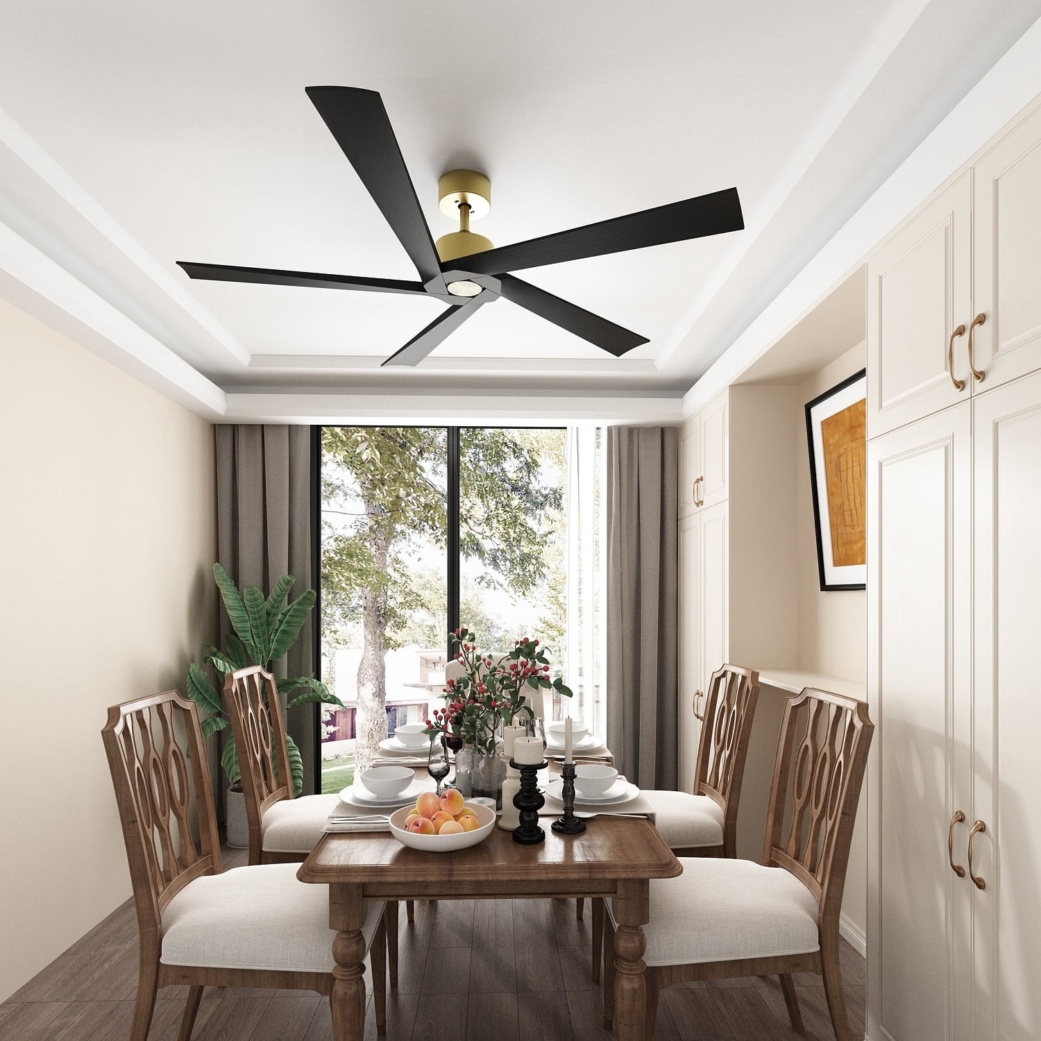 64-Inch Ceiling Fan with Wood Blades and Reversible 6-Speed Motor ...
