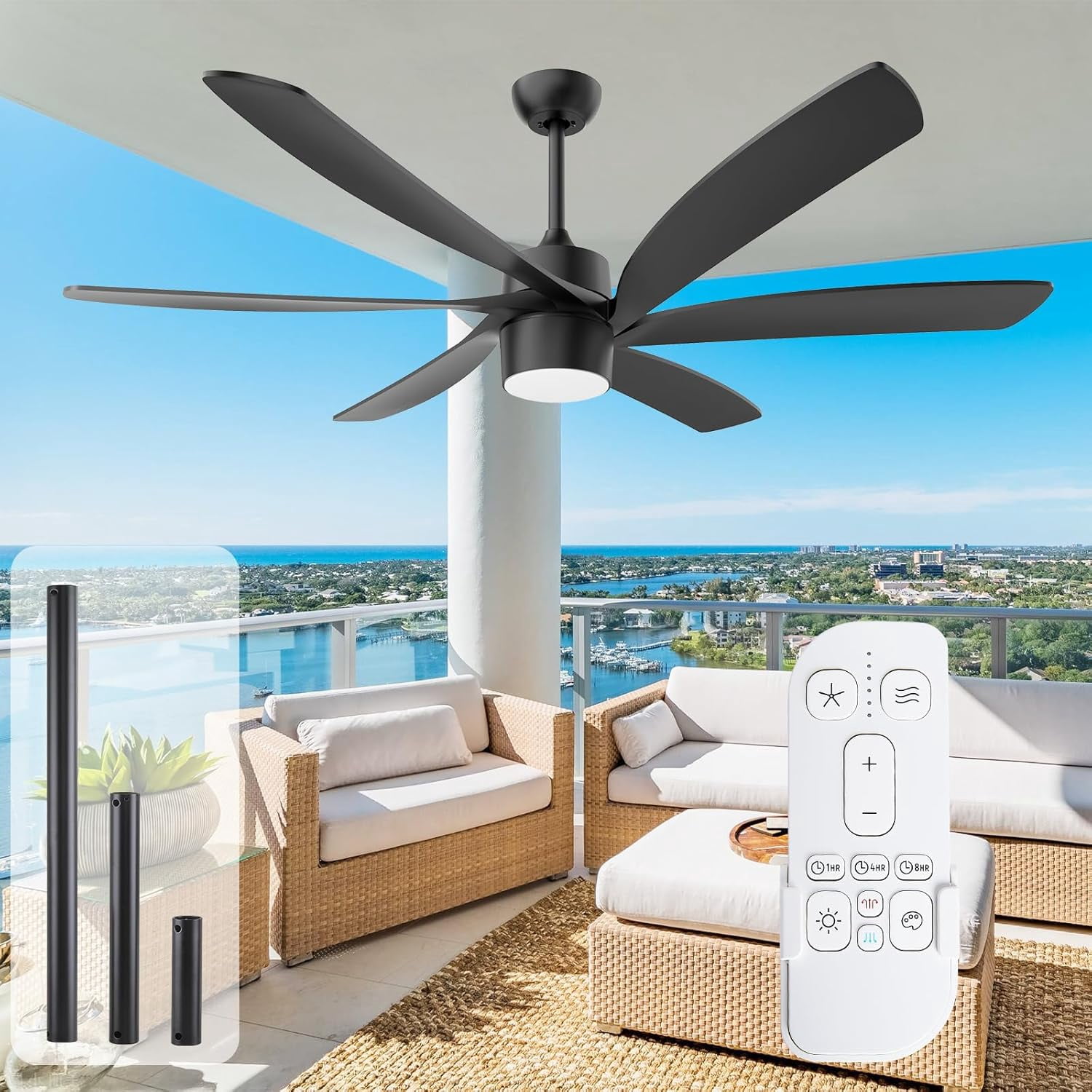 64 Inch Ceiling Fans with Lights and Remote, Large Airflow Modern Black ...