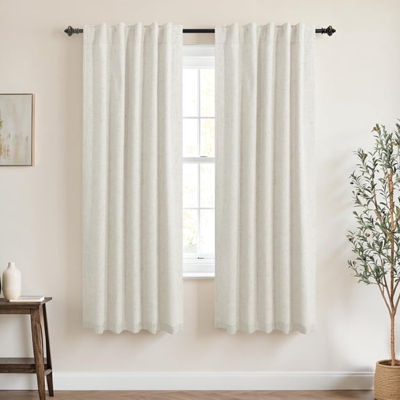 64 Inch Length Linen Blackout Curtafor Bedroom 2 Panels Set Tab Rod Pocket Black Out 42x64 In Long