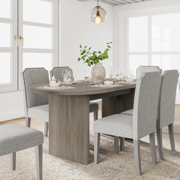 64 Inch Oval Dining Table for 4-6, Farmhouse Wood Kitchen Table with 1.2 Inch Thick Top and Sturdy Base, Modern Dining Table for Dining Room, Kitchen, Living Room,Gray walnut