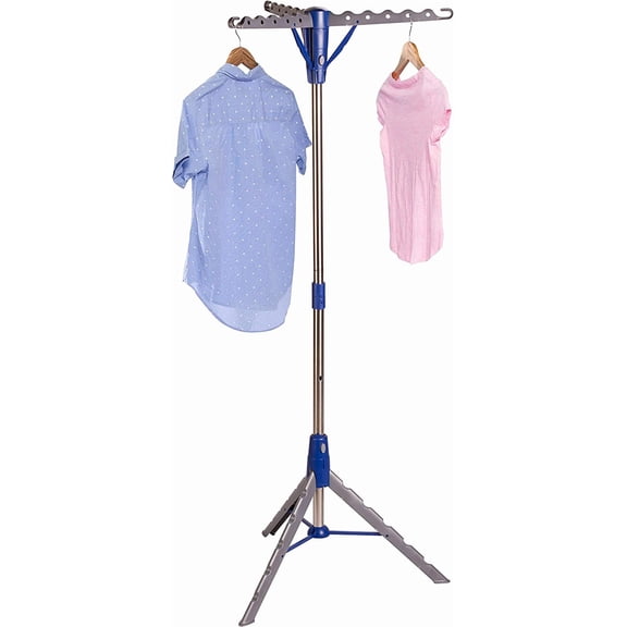 64-Inch Steel Tripod Clothes Drying Rack, Foldable Collapsible Laundry Stand with 3 Rotatable Arms, Holds 30 Hangers, Space-Saving Indoor Outdoor Air Dry Rack, Blue