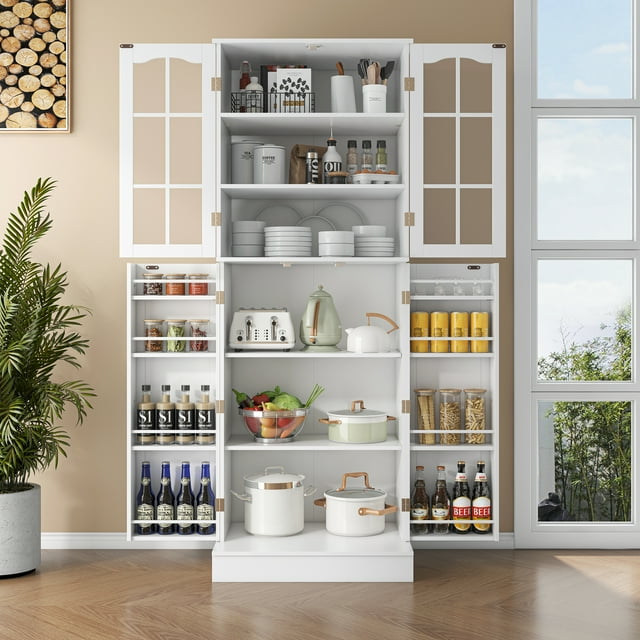 64” Kitchen Pantry White Kitchen Pantry Storage with