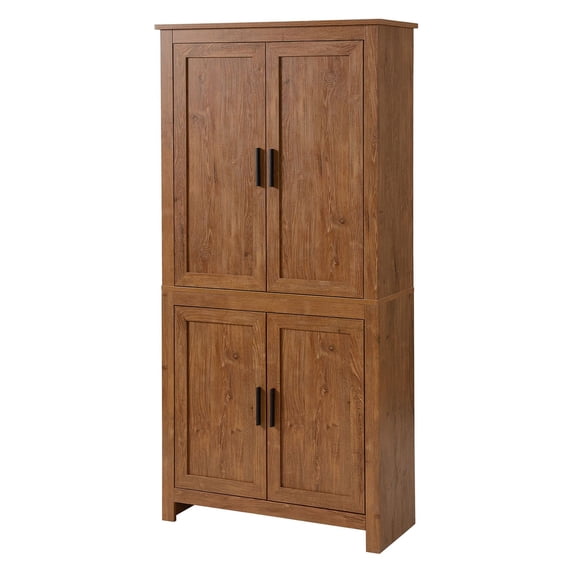 64" Kitchen Pantry - Freestanding Storage Cabinet with Adjustable Shelves, Oak Finish - Kitchen Organization for Dishes, Pots, & Dry Goods