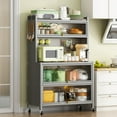thumbnail image 1 of 64" Kitchen Pantry Storage Cabinet, 5 Tier Metal Storage Cabinet with Wheels, Transparent Flap Door & DIY Hole Board , Kitchen Storage Bakers Rack, for Kitchen, Living Room and Dining Room, Gray, 1 of 8