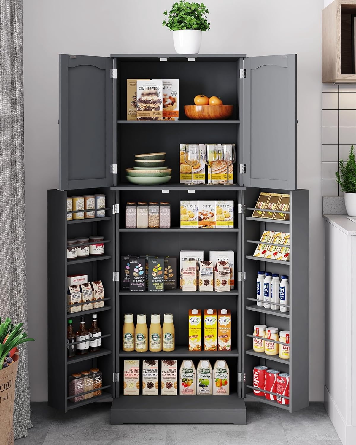 64'' Kitchen Storage Cabinet, Tall Kitchen Pantry Storage Cabinet with Doors and Shelves, Food ...