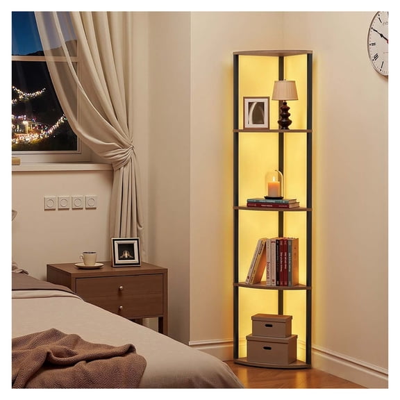64" LED Corner Shelf, 5 Tier Corner Bookshelf with Lights for Collectibles, Display Shelves with Remote & App Control for Bedroom, Living Room, Office
