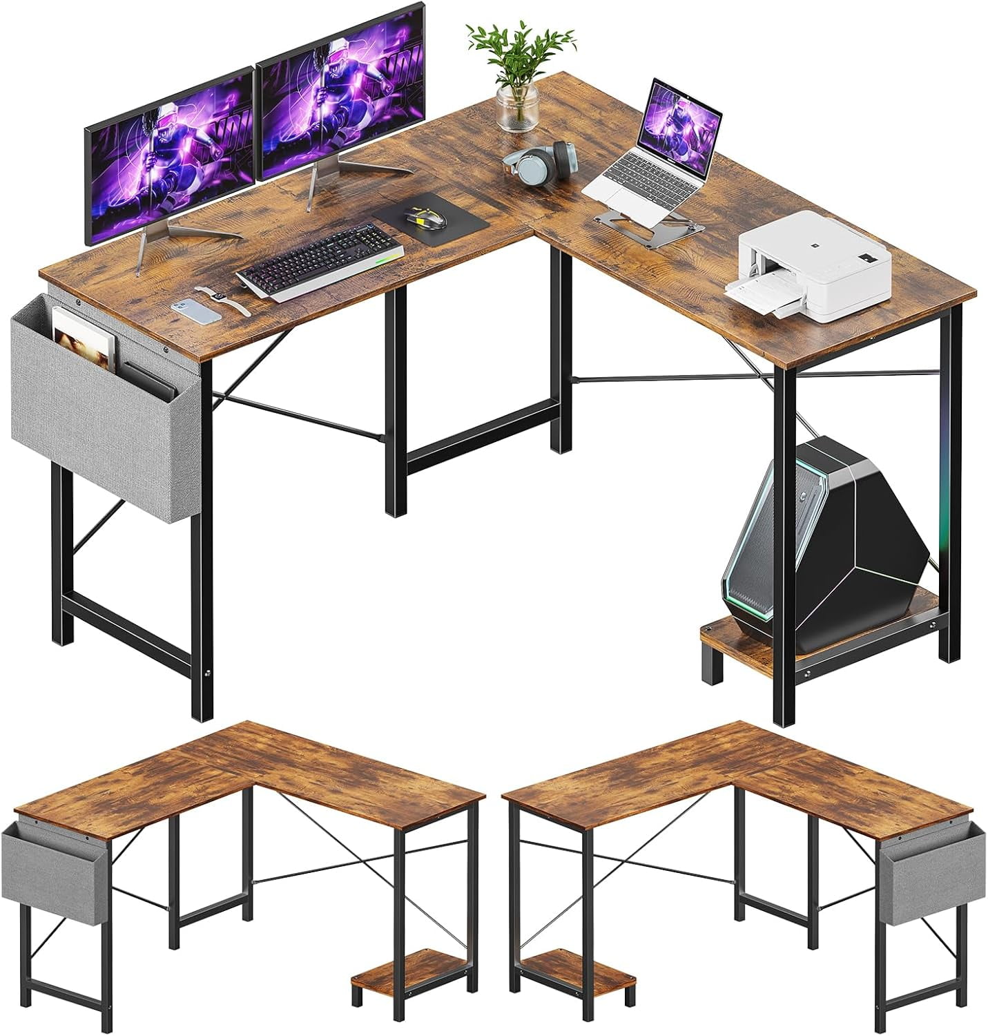 Simenmax L Shaped Desk Gaming Computer 50 Inch Reversible Corner Table ...