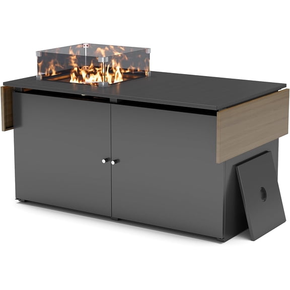 LEDMOMO Multi-Color Outdoor Fire Pit Table, Wooden Top, Steel Frame, 304 Stainless Steel