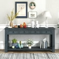 thumbnail image 1 of Extra Long Console Table with 4 Storage Drawers and Bottom Shelf, Classic 64" Solid Wood Entryway Side Table with Elegant Straight Legs, Multifunctional Sofa Table Storage Cabinet, Navy, 1 of 7