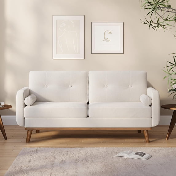 64" Loveseat Sofa, Mid Century Modern Couch Comfy Love Seat Couches for Living Room, 2 Seater Deep Seat Couch Linen Upholstered Couch for Bedroom Office Small Space