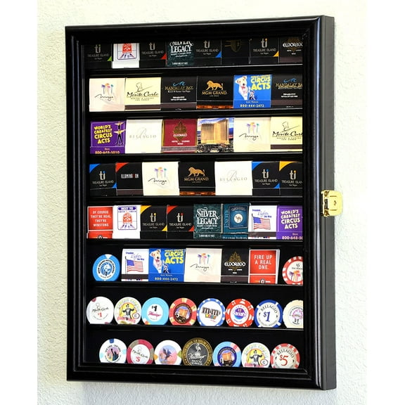 64 Matches Matchbook Display Case Cabinet Holder Rack Holds up to 64 Match Book or Boxes, 98% UV, Lockable, Black