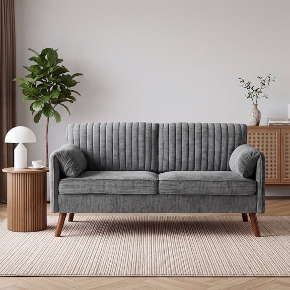 64" Modern Chenille Loveseat Sofa, 2-Seater Upholstered Couch with Solid Wood Legs for Living Room, Gray