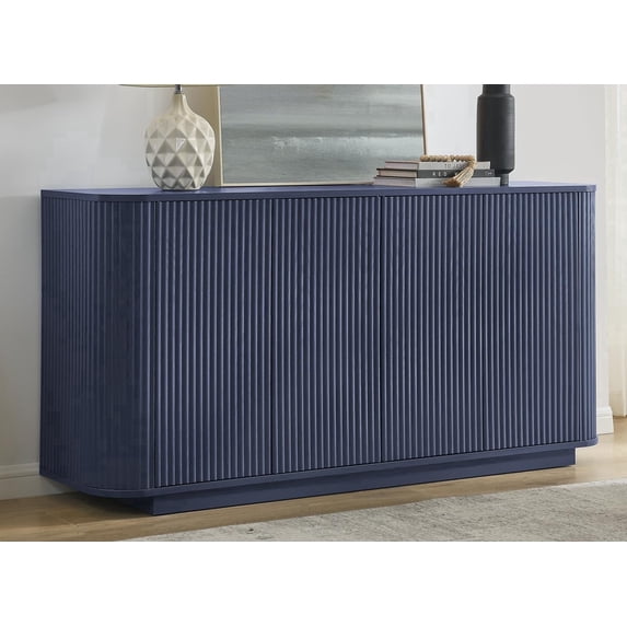 64" Modern Fluted Sideboard Buffet Cabinet - Blue Storage Credenza with Adjustable Shelves for Living Room, Kitchen & Dining Room ,31.5" H
