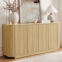 64" Modern Fluted Sideboard Buffet Cabinet - Natural Oak Storage Credenza with Adjustable Shelves for Living Room, Kitchen Dining Room ,31.5" H