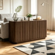 64 Modern Fluted Sideboard Buffet Cabinet Walnut Storage Credenza with Adjustable Shelves Pressed Spring for Living Room, Kitchen Dining Room ,31.5 H
