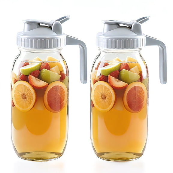 64 OZ 2 Piece Glass Mason Jar Pitcher Set for Cold Hot Drinks