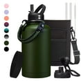 thumbnail image 1 of 64 OZ Water Bottle Half-gallon Water Jug - w/ Paracord Handle, Straw & Spout Lid, Carrier Bag, Insulated Water Bottle Wide Mouth Stainless Steel Sports Flask, 1 of 9