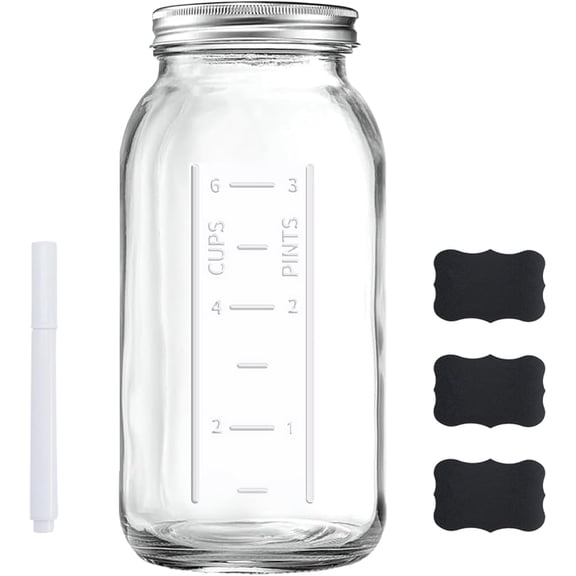 64 OZ Wide Mouth Mason Jar with Lid, Clear Heavy Duty Glass Airtight Stora Canning and Band Half Gallon / 2 Quart Fermenting, Pickling, Storing, Pack of 1
