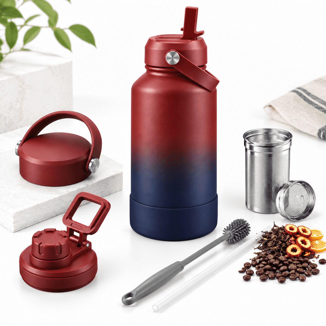 Raingoz Tea 64 Ounces Dark Rainbow Triple Wall Stainless Steel Tea Infuser Water ...
