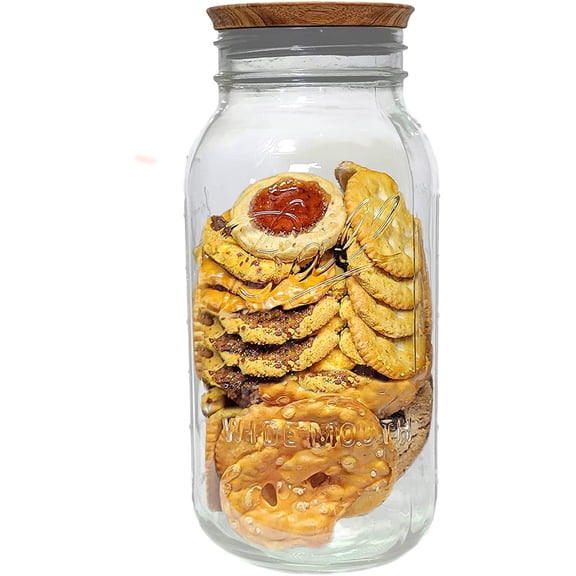 64-Ounces Wide Mouth Mason Jar with M.E.M Wooden Storage Lid