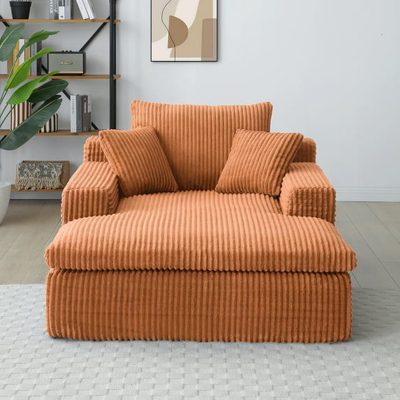 64" Oversized Orange Corduroy Chaise Lounge Chair Sofa Bed for Living Room | Plush Faux Fur Sleeper Couch | Deep Seat, Ergonomic Design, Comfy Reading Chair | Durable & Stable