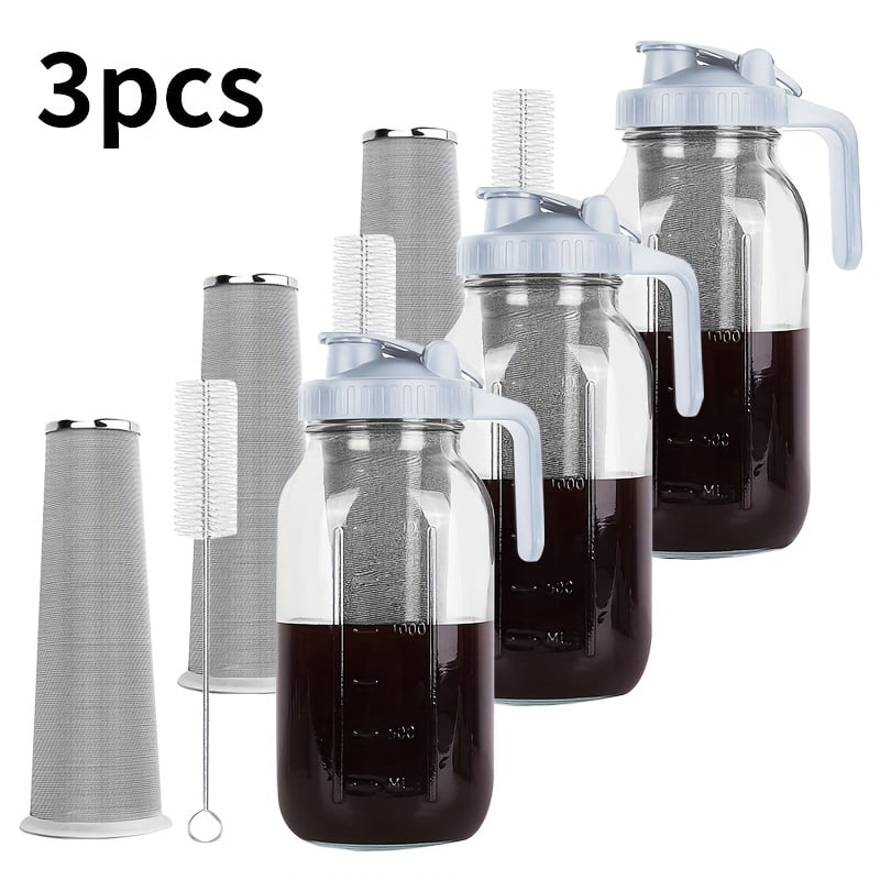 64 Oz Cold Brew Coffee Carafe (Mason Jar+Stainless Steel Filter+Nozzle ...