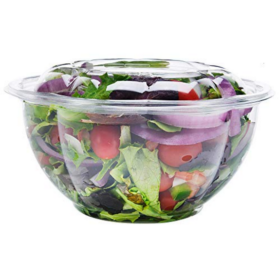 64 Oz Disposable Plastic Salad Bowls With Airtight Lids: (Qty=250)