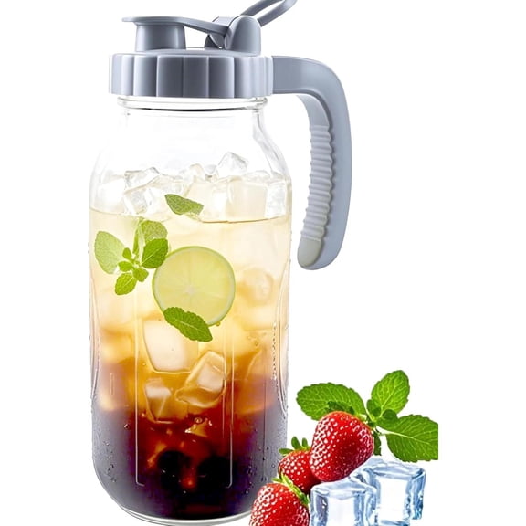 64 Oz Glass Mason Jar Water Pitcher with Lid Half Gallon Wide Mouth Sun Tea Pitc