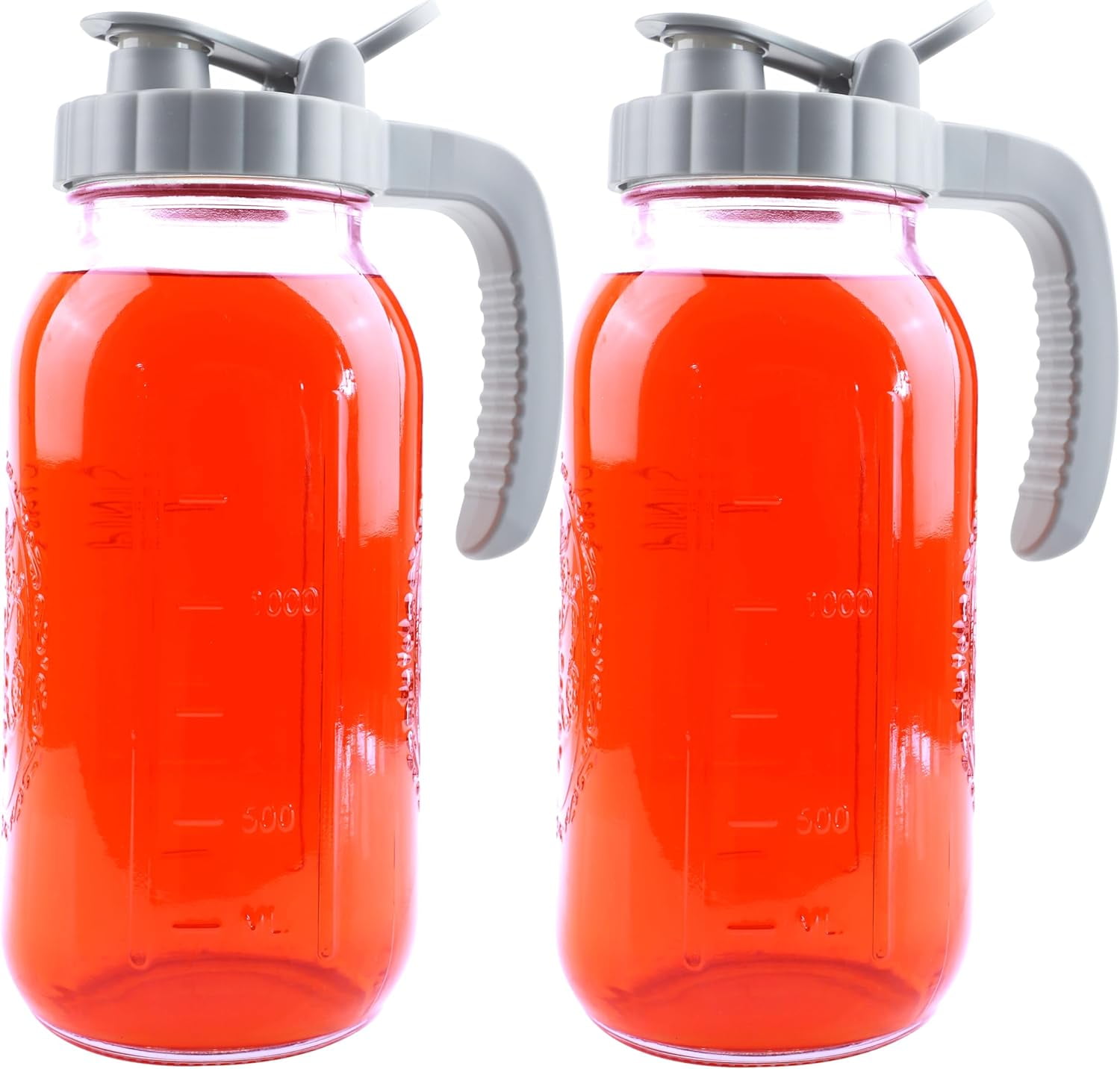 64 Oz Mason Jar Pitcher With Lid 2 Set Wide Mouth Half Gallon Glass ...