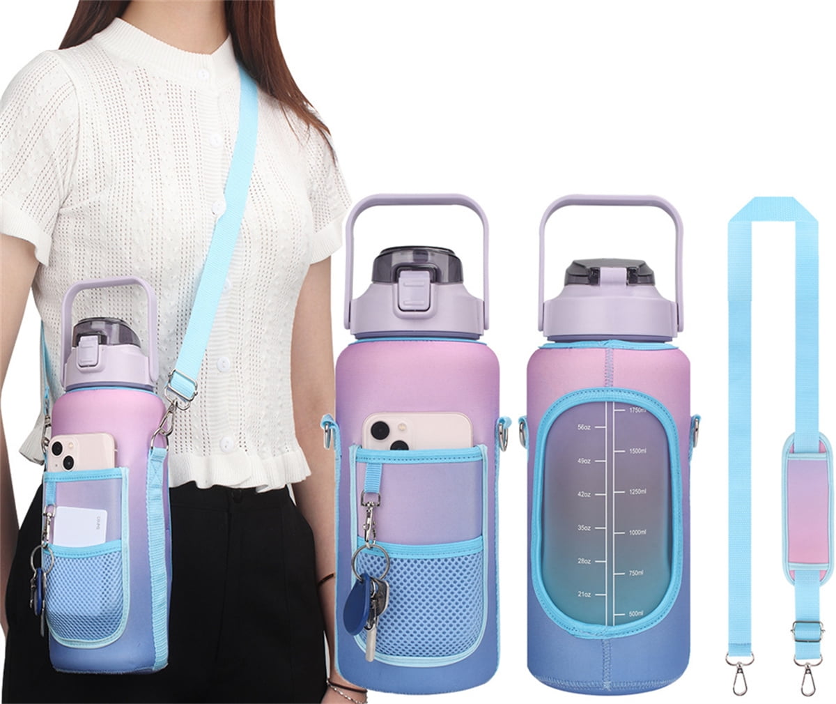 64 Oz Water Bottle Sleeve with Adjustable Shoulder Strap,Water Bottle