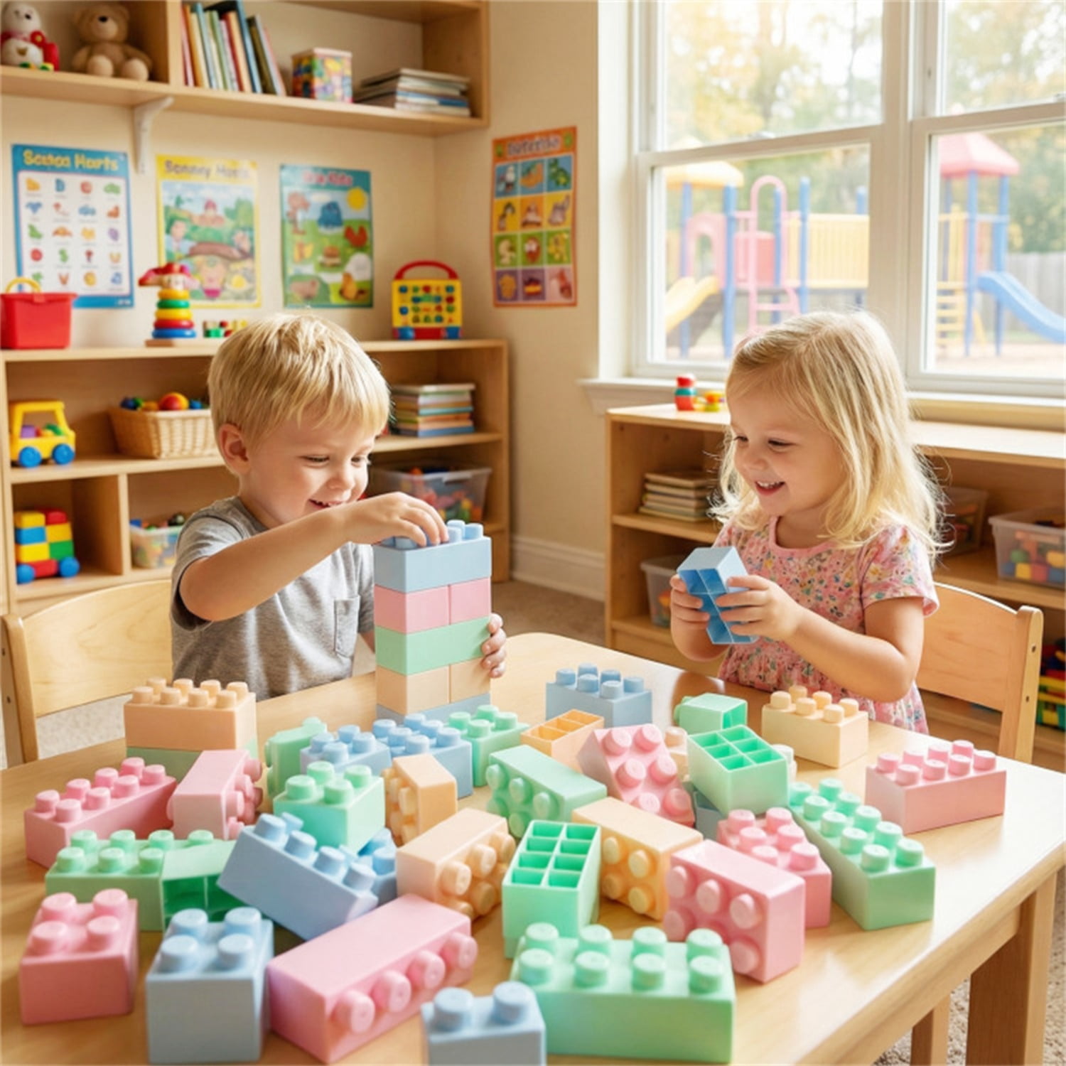 64 PCS Building Blocks Set for Toddlers 18+ Months, BPA-Free PP Educational Construction Toys