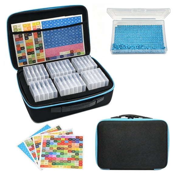 64 PCS Diamond Painting Storage Case, Bead Storage Containers bag with Label Stickers, Portable Diamond Art Organizer Box with Carrying Handle, Black
