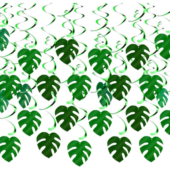 64 PCS Hawaiian Palm Leaves Swirl for Luau Party Decorations, Hawaiian Themed/Tropical Party/Jungle Safari Party Decor for Summer Baby Shower Birthday Party Favor Supplies