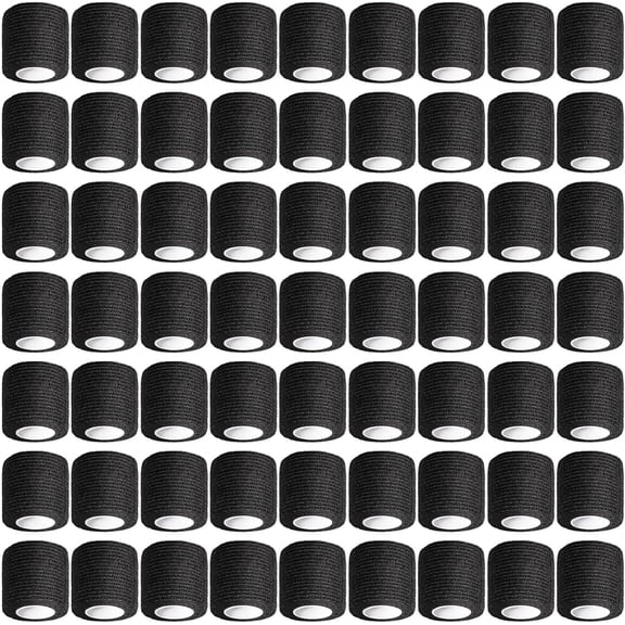 64 Pack Black Athletic Tape,2 Inch x 5 Yard Self Adherent Cohesive Wrap Bandages,Self Adhesive Bandage Wrap,Cleaner Packaged