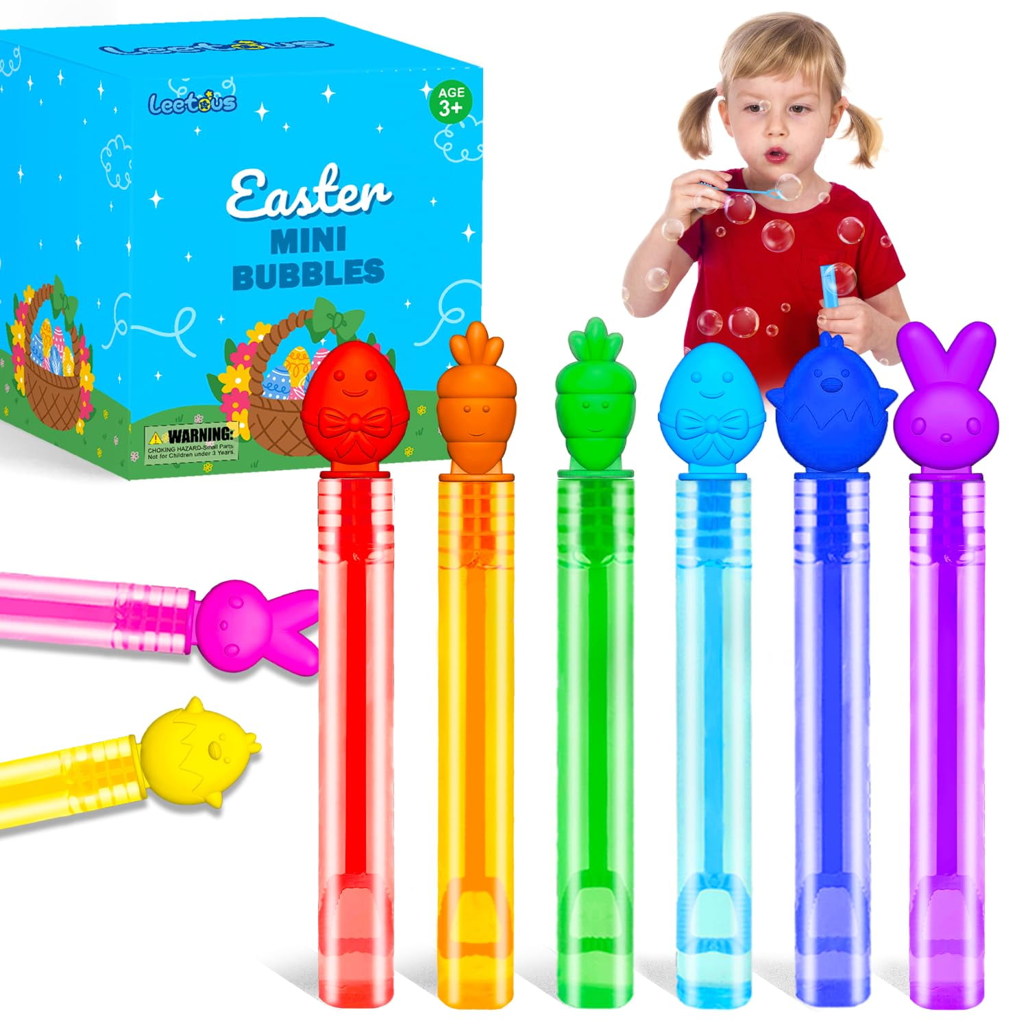 64 Pack Easter Party MMF7 Favor Supplies for Kids Bubbles Easter Basket