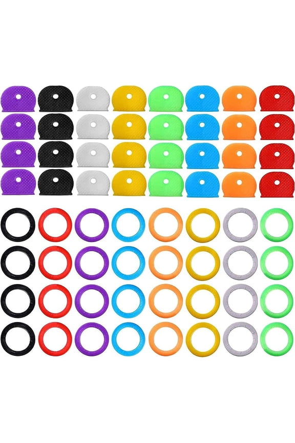 64 Pack Key Caps, Key Covers, Key Colour Caps, Coloured Key Caps, Key Covers Caps Novelty, Key Identifiers Coding Label Covers for Standard Flat House Keys, 2 Styles