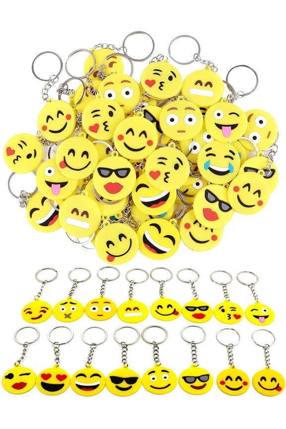 64 Pack Mini Emoticon Keychain Plush(16 expressions), Cute Keychain, Party Favors for Kids, Keychains, Valentine's Day Gifts/ Birthday Party Supplies, Emoticon Gifts Toys Carnival Prizes.