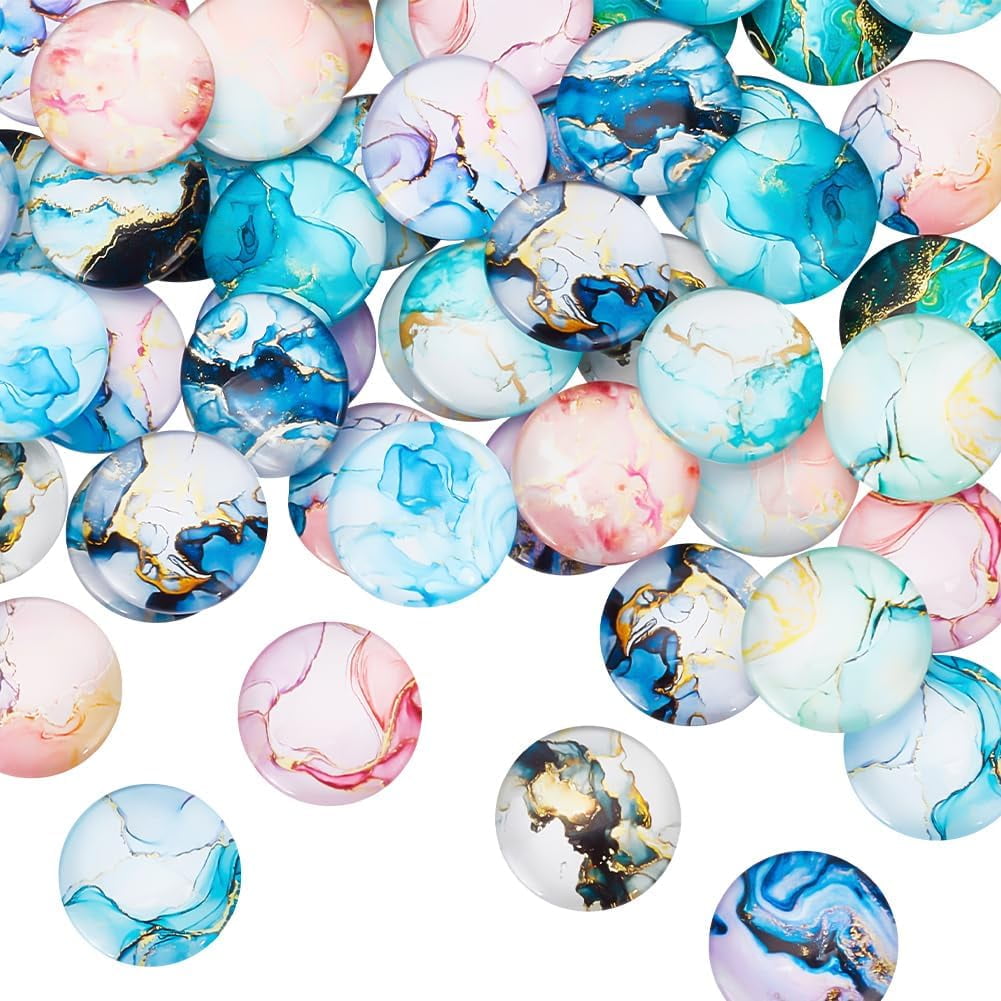 64 Pcs Tortoise Glass Cabochons - 25mm Mixed Colors Flatback For Jewelry Making, 16 Styles