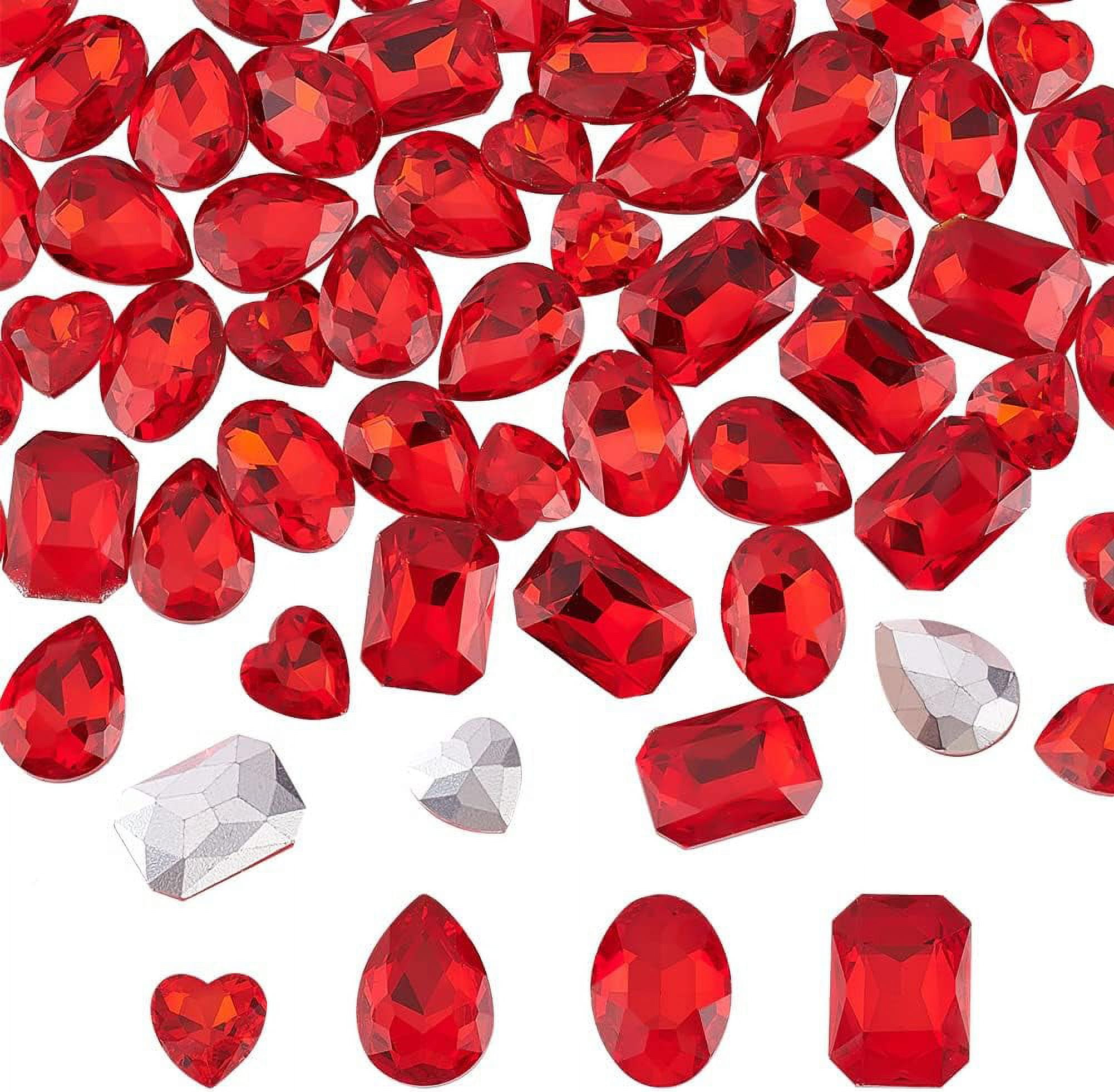 Pointed Rhinestones Stone 64 Pcs 4 Shapes Pointed Back Rhinestone 18mm Glass Rhinestones Gems Red ...