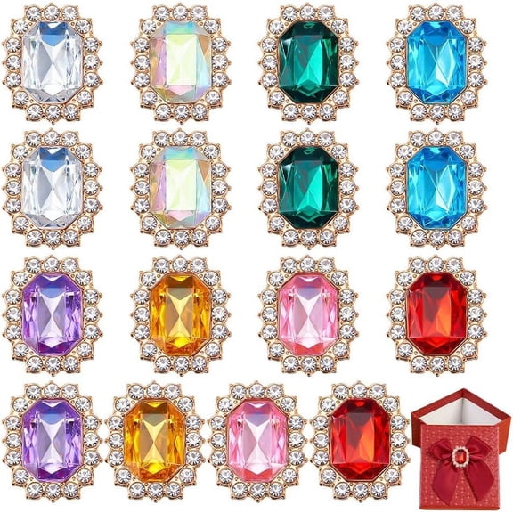 64 Pcs 8 Colors Luxurious Rhinestone Embellishments Shiny Faceted Flat Back Rhinestones Buttons Embellishments Wrapped Brooch Button Flatback